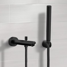 Matte Black Wall Mounted Tub Spout Kit with Hand Shower